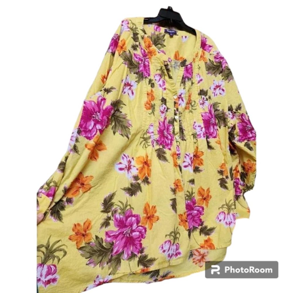 Roaman's Size 40 Floral Flowy Top Womens Boho Hippie Country